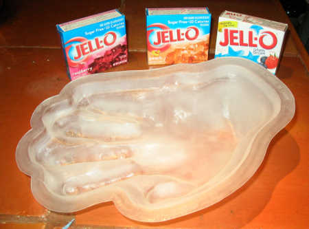 hand-shaped mold and boxes of Jell-O